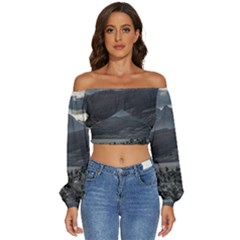 Nature s Symphony: A Portrait Of Ushuaia s Wild Beauty  Long Sleeve Crinkled Weave Crop Top by dflcprintsclothing