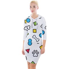 Dog Paw Seamless Pattern Footprint Bone Quarter Sleeve Hood Bodycon Dress by Salman4z