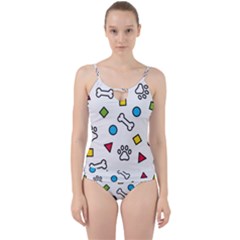 Dog Paw Seamless Pattern Footprint Bone Cut Out Top Tankini Set by Salman4z