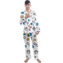 Dog Paw Seamless Pattern Footprint Bone Men s Long Sleeve Satin Pajamas Set View1