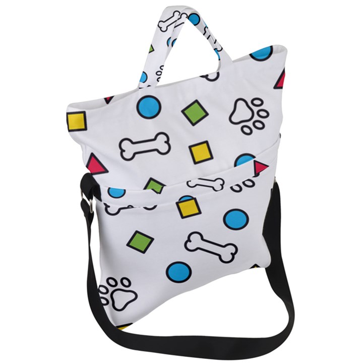 Dog Paw Seamless Pattern Footprint Bone Fold Over Handle Tote Bag