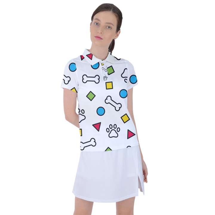 Dog Paw Seamless Pattern Footprint Bone Women s Polo Tee