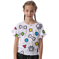 Dog Paw Seamless Pattern Footprint Bone Kids  Cut Out Flutter Sleeves by Salman4z