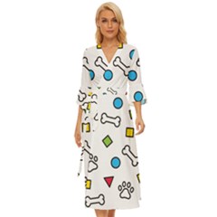 Dog Paw Seamless Pattern Footprint Bone Midsummer Wrap Dress by Salman4z