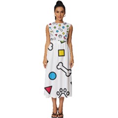 Dog Paw Seamless Pattern Footprint Bone Sleeveless Round Neck Midi Dress