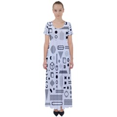 Pattern Hipster Abstract Form Geometric Line Variety Shapes Polkadots Fashion Style Seamless High Waist Short Sleeve Maxi Dress by Salman4z