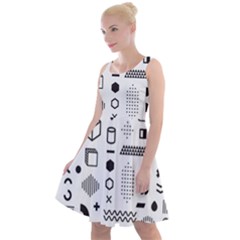 Pattern Hipster Abstract Form Geometric Line Variety Shapes Polkadots Fashion Style Seamless Knee Length Skater Dress by Salman4z