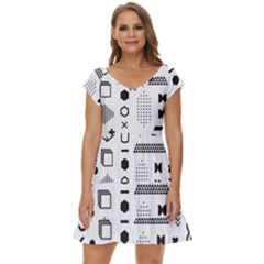 Pattern Hipster Abstract Form Geometric Line Variety Shapes Polkadots Fashion Style Seamless Short Sleeve Tiered Mini Dress by Salman4z