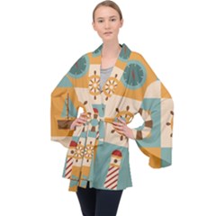 Nautical Elements Collection Long Sleeve Velvet Kimono  by Salman4z