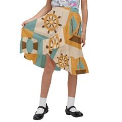 Nautical Elements Collection Kids  Ruffle Flared Wrap Midi Skirt