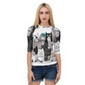 Cute Cat Hand Drawn Cartoon Style Quarter Sleeve Raglan Tee View1