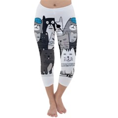 Cute Cat Hand Drawn Cartoon Style Capri Winter Leggings  by Salman4z