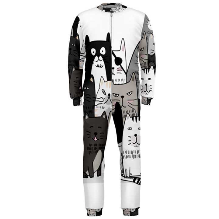 Cute Cat Hand Drawn Cartoon Style OnePiece Jumpsuit (Men)