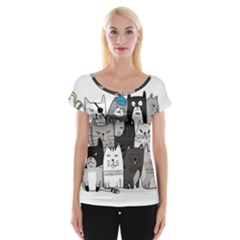 Cute Cat Hand Drawn Cartoon Style Cap Sleeve Top by Salman4z