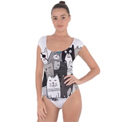 Cute Cat Hand Drawn Cartoon Style Short Sleeve Leotard  by Salman4z