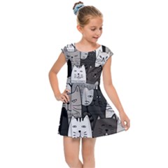 Cute Cat Hand Drawn Cartoon Style Kids  Cap Sleeve Dress by Salman4z