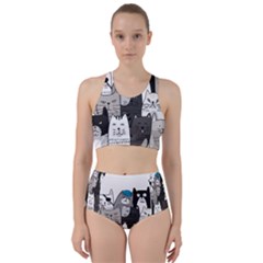 Cute Cat Hand Drawn Cartoon Style Racer Back Bikini Set by Salman4z