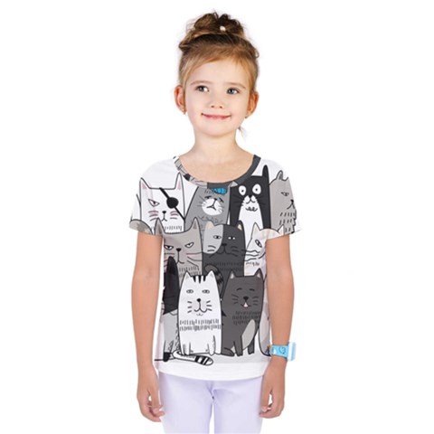 Cute Cat Hand Drawn Cartoon Style Kids  One Piece Tee by Salman4z