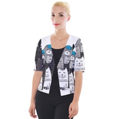 Cute Cat Hand Drawn Cartoon Style Cropped Button Cardigan by Salman4z