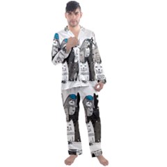 Cute Cat Hand Drawn Cartoon Style Men s Long Sleeve Satin Pajamas Set by Salman4z