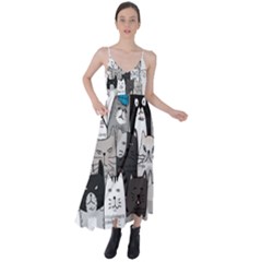 Cute Cat Hand Drawn Cartoon Style Tie Back Maxi Dress by Salman4z