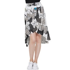 Cute Cat Hand Drawn Cartoon Style Frill Hi Low Chiffon Skirt by Salman4z