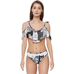 Cute Cat Hand Drawn Cartoon Style Ruffle Edge Tie Up Bikini Set	 by Salman4z