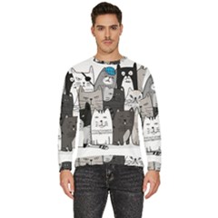 Cute Cat Hand Drawn Cartoon Style Men s Fleece Sweatshirt by Salman4z