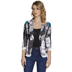 Cute Cat Hand Drawn Cartoon Style Women s One-button 3/4 Sleeve Short Jacket by Salman4z