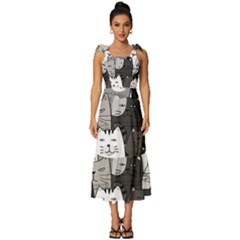 Cute Cat Hand Drawn Cartoon Style Tie-strap Tiered Midi Chiffon Dress by Salman4z