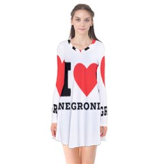 I Love Negroni Long Sleeve V-neck Flare Dress by ilovewhateva