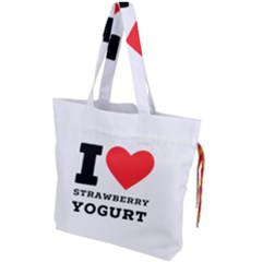 I Love Strawberry Yogurt Drawstring Tote Bag by ilovewhateva