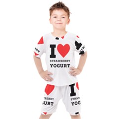 I Love Strawberry Yogurt Kids  Tee And Shorts Set by ilovewhateva