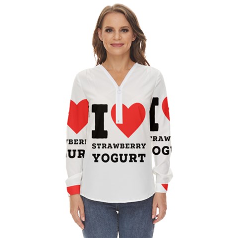 I Love Strawberry Yogurt Zip Up Long Sleeve Blouse by ilovewhateva