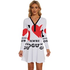 I Love Strawberry Yogurt Long Sleeve Deep V Mini Dress  by ilovewhateva