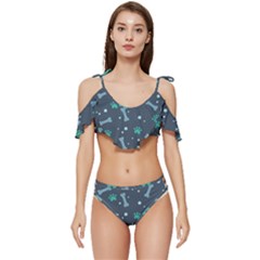 Bons Foot Prints Pattern Background Ruffle Edge Tie Up Bikini Set	 by Salman4z