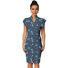 Bons Foot Prints Pattern Background Vintage Frill Sleeve V-neck Bodycon Dress by Salman4z