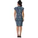 Bons Foot Prints Pattern Background Vintage Frill Sleeve V-Neck Bodycon Dress View4