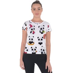 Playing Panda Cartoon Short Sleeve Sports Top  by Salman4z