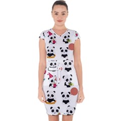 Playing Panda Cartoon Capsleeve Drawstring Dress  by Salman4z