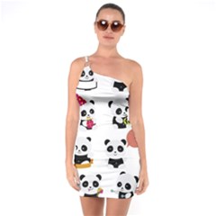 Playing Panda Cartoon One Shoulder Ring Trim Bodycon Dress by Salman4z