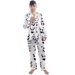 Playing Panda Cartoon Men s Long Sleeve Satin Pajamas Set by Salman4z