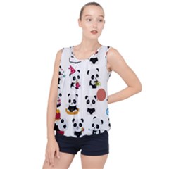 Playing Panda Cartoon Bubble Hem Chiffon Tank Top by Salman4z