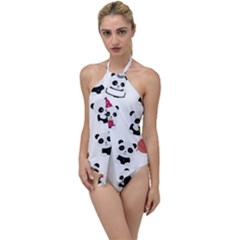 Playing Panda Cartoon Go With The Flow One Piece Swimsuit by Salman4z