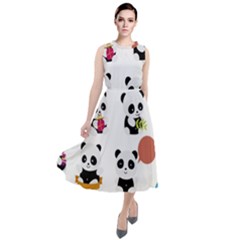 Playing Panda Cartoon Round Neck Boho Dress