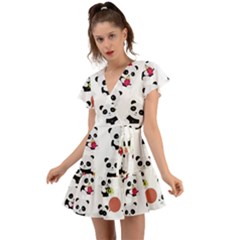 Playing Panda Cartoon Flutter Sleeve Wrap Dress by Salman4z