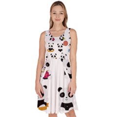 Playing Panda Cartoon Knee Length Skater Dress With Pockets by Salman4z