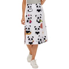 Playing Panda Cartoon Midi Panel Skirt by Salman4z