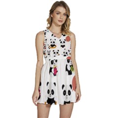 Playing Panda Cartoon Sleeveless High Waist Mini Dress by Salman4z