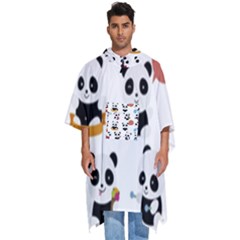 Playing Panda Cartoon Men s Hooded Rain Ponchos by Salman4z